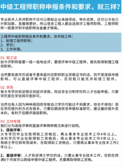 2023年陕西省中级工程师职称申报条件和要求