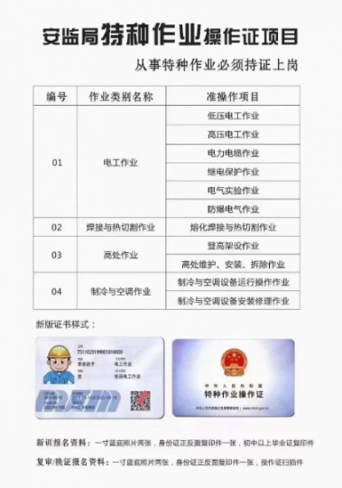 电工、焊工证、高空、制冷证特种作业操作证到期复审快速通过